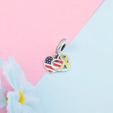 Heart, Flag & Ribbon Dangle Charms 925 Silver Beads for Jewelry Making