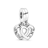 925 Silver Linked Sister Hearts Charm Beads for Jewelry Making