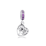 925 Silver Pink Family Tree Dangle Charm Bead for Jewelry Making