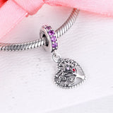 925 Silver Pink Family Tree Dangle Charm Bead for Jewelry Making