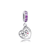 925 Silver Pink Family Tree Dangle Charm Bead for Jewelry Making