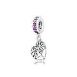 925 Silver Pink Family Tree Dangle Charm Bead for Jewelry Making