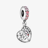 925 Silver Pink Family Tree Dangle Charm Bead for Jewelry Making