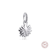 925 Silver Purple Flower Dangle Charms Beads DIY Jewelry