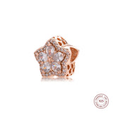 925 Sterling Silver Rose Snowflake Pave Charms for DIY Jewelry Making