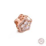 925 Sterling Silver Rose Snowflake Pave Charms for DIY Jewelry Making