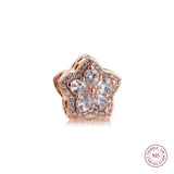 925 Sterling Silver Rose Snowflake Pave Charms for DIY Jewelry Making