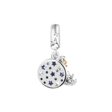 925 Silver Santa Claus on the Moon Double Dangle Charms Beads