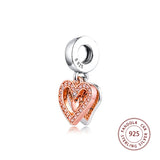 925 Sterling Silver Sparkling Heart Dangle Charms Clear CZ Beads