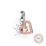 925 Sterling Silver Sparkling Heart Dangle Charms Clear CZ Beads
