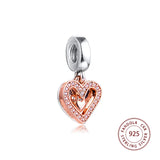 925 Sterling Silver Sparkling Heart Dangle Charms Clear CZ Beads