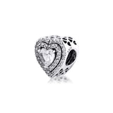 925 Silver Heart Charms Clear CZ Beads for Jewelry Making