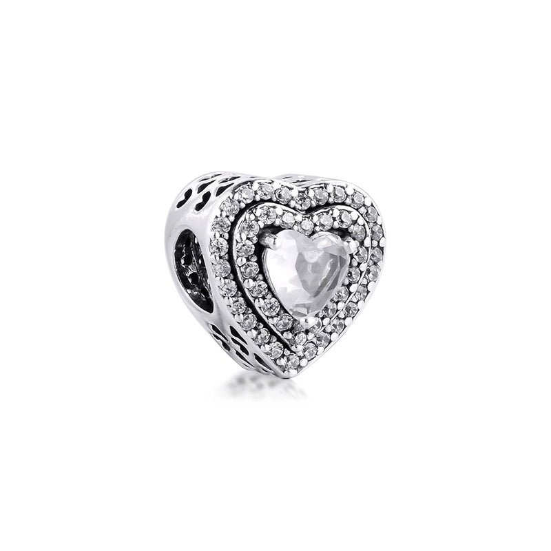 925 Silver Heart Charms Clear CZ Beads for Jewelry Making