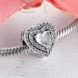 925 Silver Heart Charms Clear CZ Beads for Jewelry Making