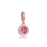 925 Silver Pink Disc Double Dangle Charms S925 Metal Beads