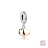 925 Sterling Silver Double Heart Dangle Charms Beads Bracelet