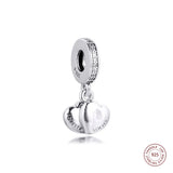 925 Sterling Silver Double Heart Dangle Charms Beads Bracelet