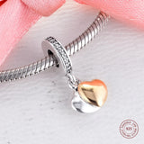 925 Sterling Silver Double Heart Dangle Charms Beads Bracelet