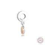 925 Sterling Silver Double Heart Dangle Charms Beads Bracelet