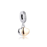 925 Sterling Silver Double Heart Dangle Charms Beads Bracelet