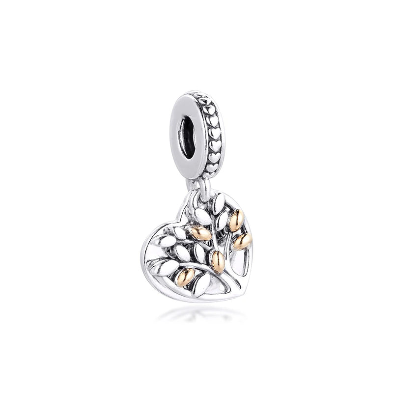 925 Sterling Silver Family Tree Heart Charm Bead Bracelet DIY Jewelry Making