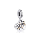 925 Sterling Silver Family Tree Heart Charm Bead Bracelet DIY Jewelry Making