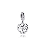 925 Sterling Silver Heart Family Tree Dangle Charms Beads DIY Jewelry Making