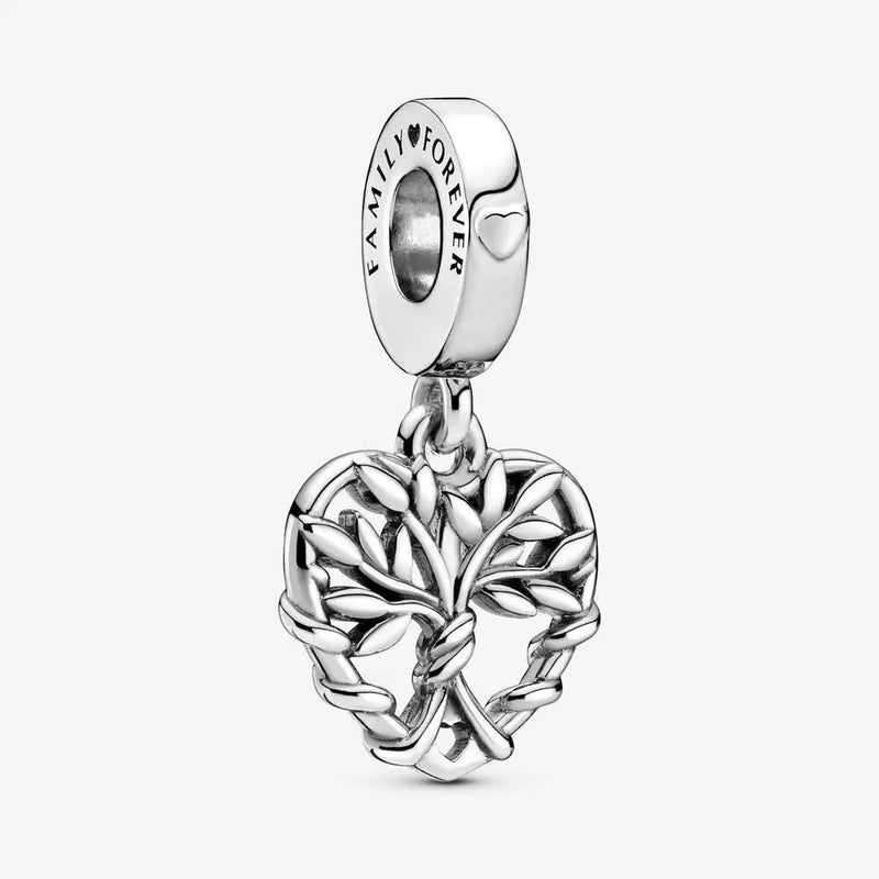 925 Sterling Silver Heart Family Tree Dangle Charms Beads DIY Jewelry Making