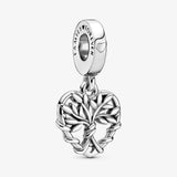 925 Sterling Silver Heart Family Tree Dangle Charms Beads DIY Jewelry Making