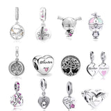Sterling Silver Family Mom Heart Beads for Women