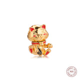 925 Sterling Silver European Bracelet Fortune Cat Charms DIY Jewelry Making