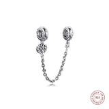925 Silver Heart Family Tree Safety Chain Charms Clear CZ Beads