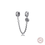 925 Silver Heart Family Tree Safety Chain Charms Clear CZ Beads