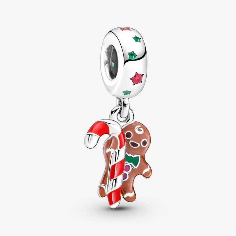 925 Sterling Silver Gingerbread Man Dangle Bead for Bracelet - Winter Charm