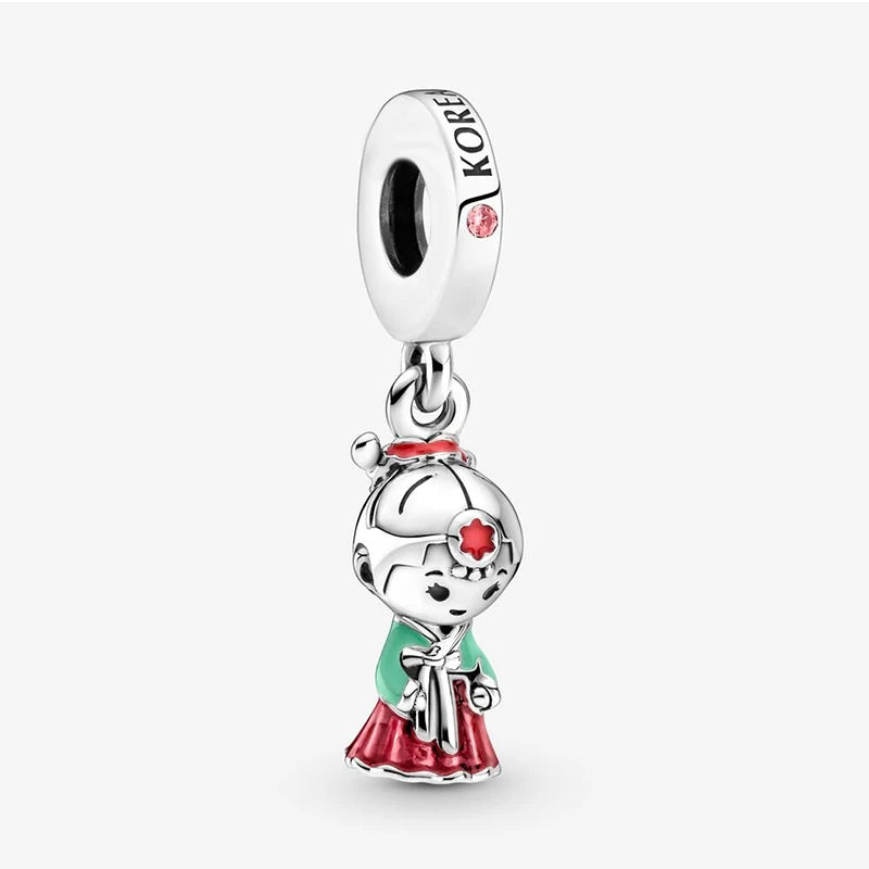 925 Sterling Silver Doll Hanbok Beads for Jewelry Making