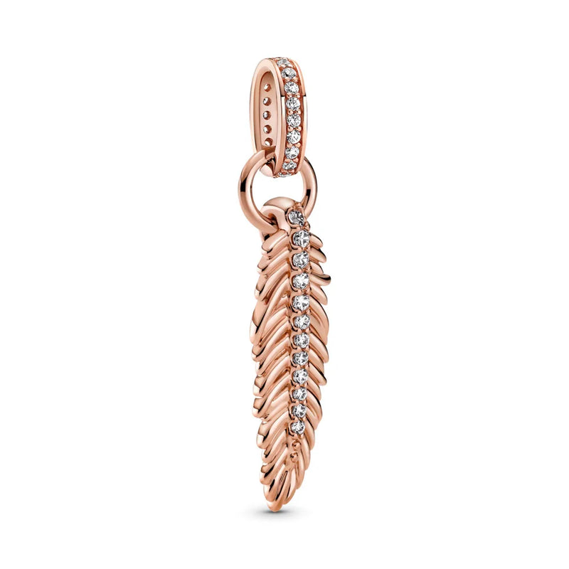 925 Sterling Silver Sparkling Feather Dangle Bead for Jewelry Making
