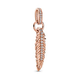 925 Sterling Silver Sparkling Feather Dangle Bead for Jewelry Making