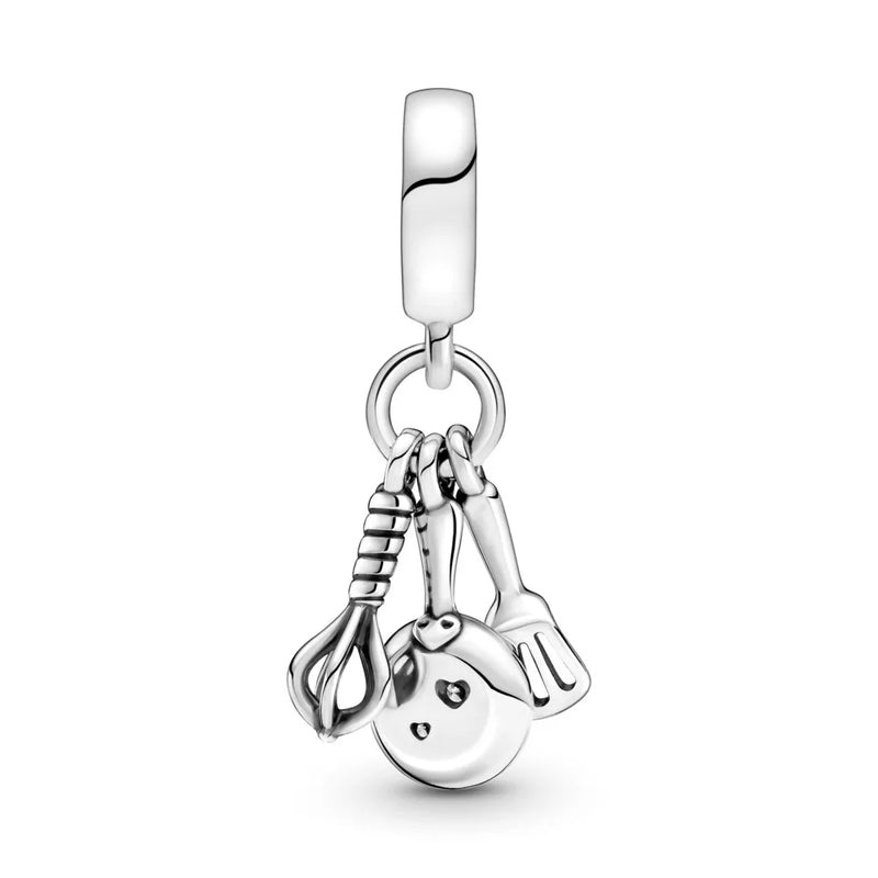 925 Silver Spatula, Frying Pan & Whisk Dangle Beads