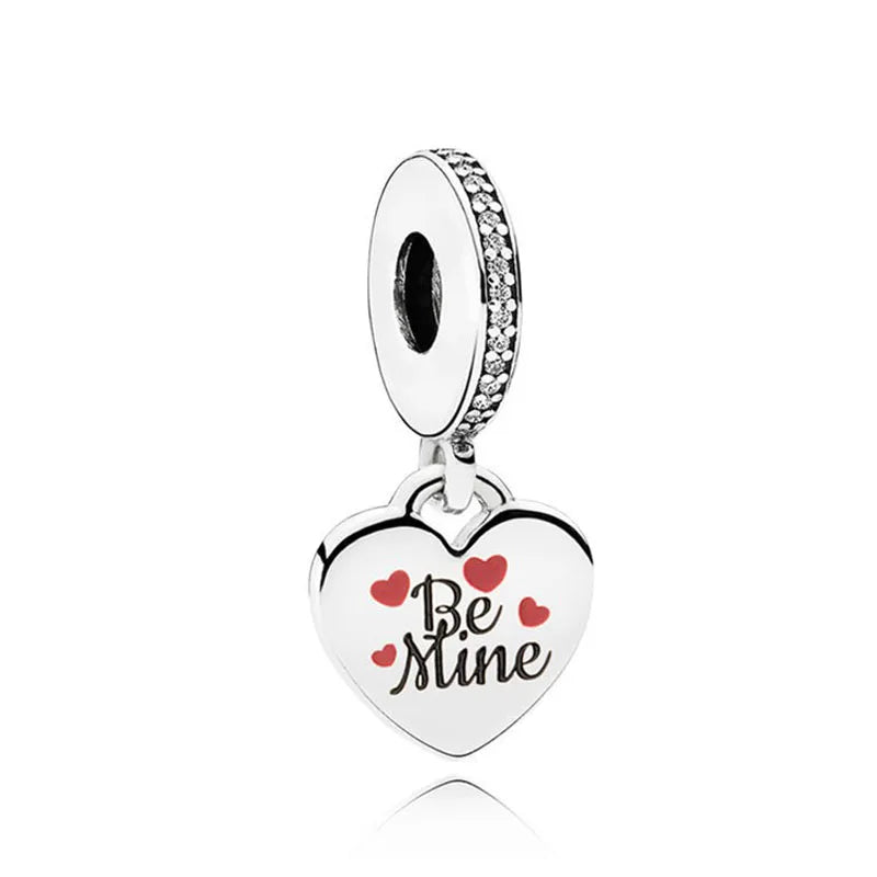 Sterling Silver Be Mine Heart Dangle Charm Bead for Jewelry Making