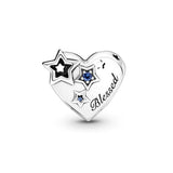 925 Sterling Silver Thankful Heart & Stars Charm Bead for Jewelry Making