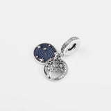925 Sterling Silver Tree & Galaxy Moon Double Dangle Charms for Bracelet