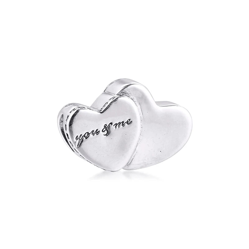 Two Hearts Charms DIY Beads 925 Sterling Silver Women Gift