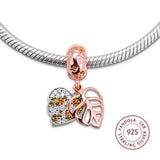 925 Sterling Silver Sparkling Leaves Dangle Charms Crystal Beads