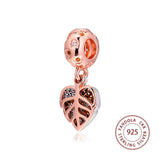 925 Sterling Silver Sparkling Leaves Dangle Charms Crystal Beads