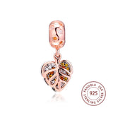 925 Sterling Silver Sparkling Leaves Dangle Charms Crystal Beads