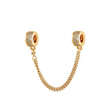 925 Silver Pave Safety Chain Clip Beads Clear Fits Europe Bracelets Charms