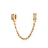925 Silver Pave Safety Chain Clip Beads Clear Fits Europe Bracelets Charms