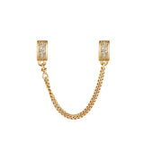 925 Silver Pave Safety Chain Clip Beads Clear Fits Europe Bracelets Charms