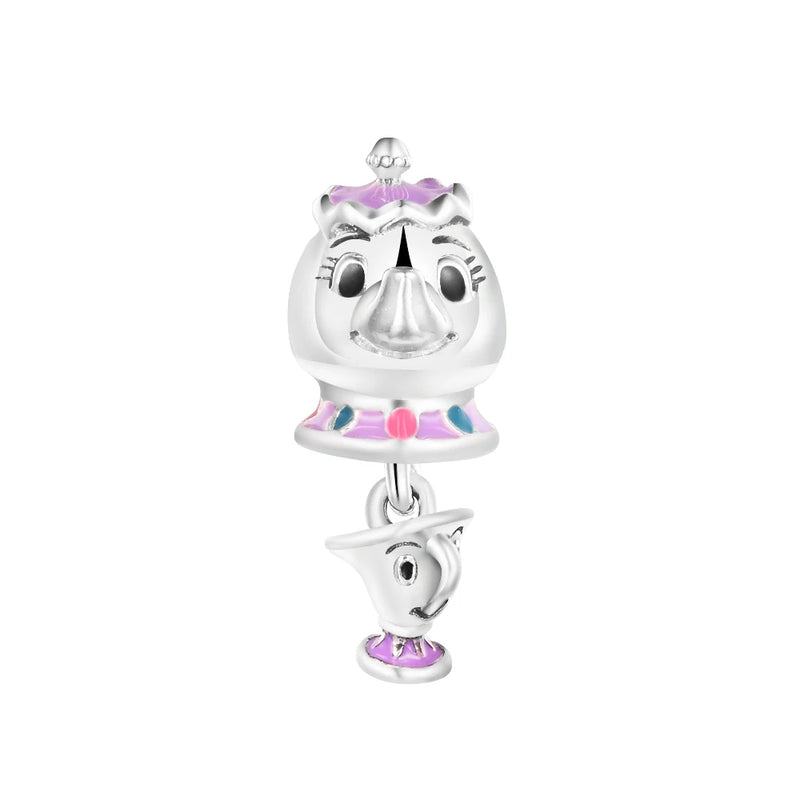Mrs.Potts & Chip Dangle Charms 925 Silver DIY Beads