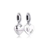 925 Silver Aunt & Niece Split Heart Charm Beads for DIY Jewelry Making
